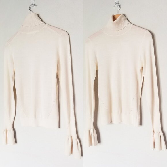 Veronica Beard 100% Merino Wool Turtleneck Tol Bell Sleeve Sweater S Cream Ivory - Picture 1 of 13